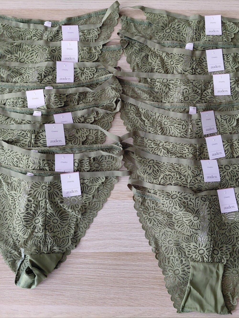 Auden Olive Green Lace Cheeky Panties - Set